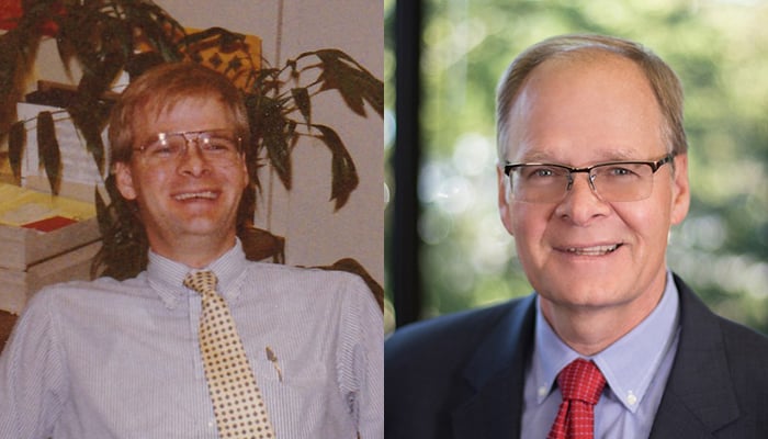 Side by side portrait of Joel in 1988 and 2022