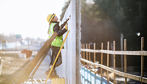 Construction worker inspecting job site