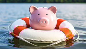 piggy bank floating in water